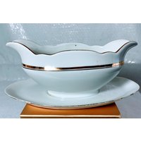 Vintage Jaeger Sauciere Mit Angebrachter Unterplatte Blattgold von TCRPillows