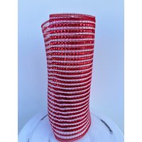 Re1342N5-10.25" X 10Yd Breitfolie Netz-Rot/Weiß, Kranzzubehör, Deko Mesh, Bastelzubehör, Weihnachten Rot/Weiß Foliengitter, Weihnachtsbaum Mesh von TCTCrafts