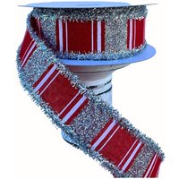 Rga8273E2-1, 5 "x10Yd Multi Stripe Bold Glitter Lametta Wired Weihnachtsband-Weiß/Rot Silber, Weihnachtsband von TCTCrafts