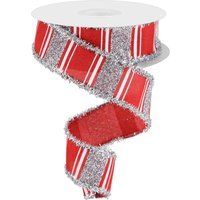 Rga8273E2-1, 5 "x10Yd Multi Stripe Bold Glitter Tinsel Wired Weihnachten Band-Weiß/Rot Silber, Weihnachtsband, Silber Urlaub Band von TCTCrafts