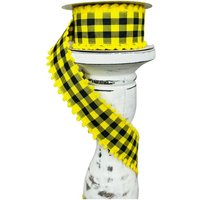 Rn585873-1, 5 "x10Yd Check Ribbon W/Poms - Gelb Schwarz, & Schwarz Karoband, Kranz Zubehör, Gelbes Band, Wired von TCTCrafts