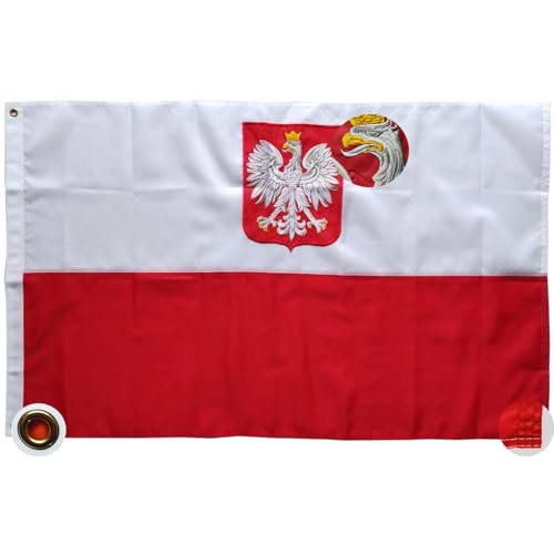 TCTOHZNG Polski herb i flaga Polnische Adlerfahnen Flaga polska mit adler 90 x 150 cm mit Messing-Ösen 210D Nylon-Material mit Genähten Streifen Premium Flaggen von TCTOHZNG