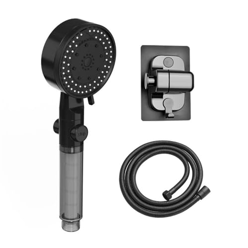 TCVCTNMZTX 10-Strahl-Duschkopf for Filter, Handbrause, wassersparend, Fallschutz, One-Touch-Stopp-Badewannen-Duschdüse Duschkopf(Black Shower set) von TCVCTNMZTX