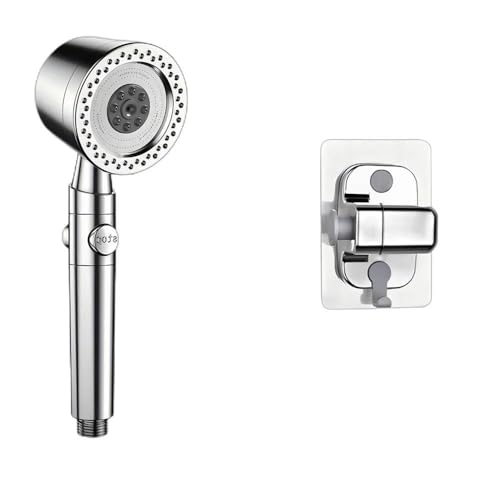 TCVCTNMZTX 5 Modi Spray Wassersparender Duschkopf ABS Handbrausen Spa-Duschköpfe Großer Durchfluss Tragbares Badezimmerfilter-Duschhahn-Düsenset Duschkopf(Silver Base Set) von TCVCTNMZTX