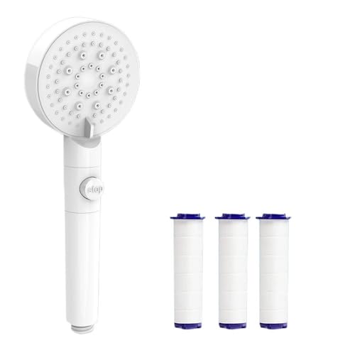 TCVCTNMZTX 5-Modus Badezimmer Dusche Set Stopp-Taste Schwarz Kopf Wasser Sparen Filter Showerhead Zubehör Duschkopf(White and filters) von TCVCTNMZTX
