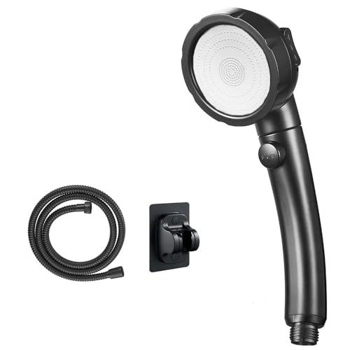 TCVCTNMZTX Schwarz-Silber, 3 Modi, verstellbarer Duschkopf for Stopp-Taste, wassersparend, Hochdruck-Spa-Duschkopf-Set, Badezimmerzubehör Duschkopf(Black shower set) von TCVCTNMZTX