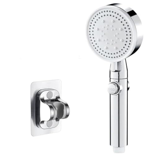 TCVCTNMZTX Weißer und schwarzer Duschkopf for 5 einstellbaren Modi, Schlauchhalter, wassersparende One-Click-Düse, Badezimmerzubehör Duschkopf(Silver and Holder) von TCVCTNMZTX