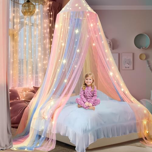 TCXWHSSM Moskitonetz Bett Prinzessin Regenbogen，Hängendes Mückennetz Bett für Kinderzimmer Zimmerdekoration ，Betthimmel Mädchen for Travel and Home, Indoor, Outdoor(60 * 250 * 1200cm). von TCXWHSSM