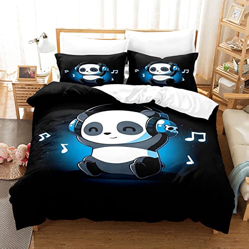 Bettwäsche 135x200 Cartoon-Panda Bettbezug Set 3teilig, Microfaser Bettwäsche-Sets, Weiche und Angenehme Bettbezüge mit Reißverschluss + 2 Kopfkissenbezug 80x80 cm von TCZJ