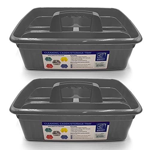 Aufbewahrungskorb mit Griff, ideal unter der Küchenspüle, für Reinigungsmittel, als Werzeugaufbewahrung Silberfarben, 2 Stück von TDBS The Dustpan and Brush Store