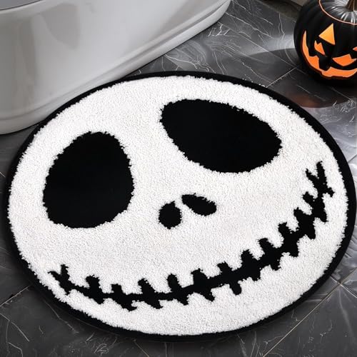 TDCQQGQQ Badezimmerteppich, rutschfest, Weihnachtsdekoration, lustiger Totenkopf-Halloween-Badteppich, waschbar, saugfähig, gruselige Geschenke (Runde 1) von TDCQQGQQ