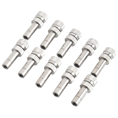 10 Stück Sprühdüsen 6 mm Schnellverbindungs-Nebelsprühköpfe 0,15–0,8 mm Kupfer Zerstäuberdüsen für Gartenbewässerung Gewächshaus Kühlung Terrasse Rasen Bewässerungssystem (0,3 mm) von TDCuizent