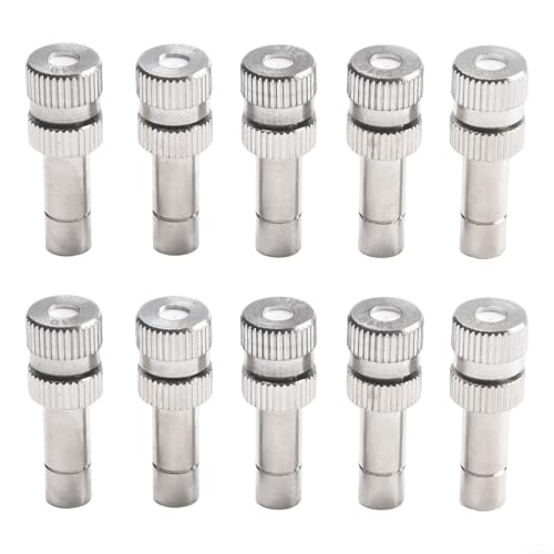 10 Stück Sprühdüsen 6 mm Schnellverbindungs-Nebelsprühköpfe 0,15–0,8 mm Kupfer Zerstäuberdüsen für Gartenbewässerung Gewächshaus Kühlung Terrasse Rasen Bewässerungssystem (0,6 mm) von TDCuizent