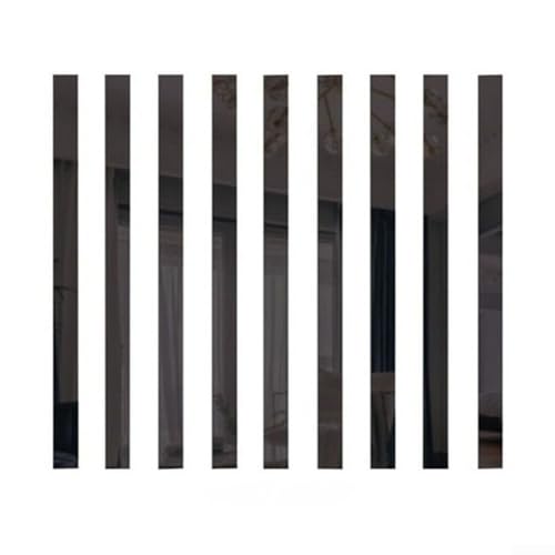 Acryl Spiegel Wandaufkleber Lange Streifen Mosaik Design Selbstklebende reflektierende Oberflächen Wohnkultur für Wohnzimmer Schlafzimmer 5 * 50cm 10 Stück (Schwarz) von TDCuizent