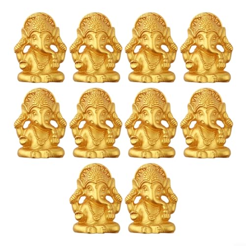 Elefant Ganesha Statue Harz Figur Meditation Dekor Religiöse indische Skulptur Gold Handgefertigte Kunstsammlung Kleine Größe 3,1 x 2,4 cm 10 Stück Set für Wohnzimmer Büro Zuhause Interieur von TDCuizent