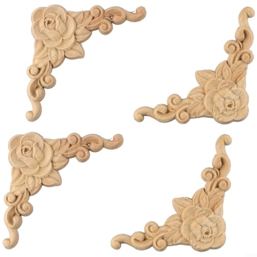 Holzgeschnitzte Eck-Onlay-Applikation, europäischer Stil, dekorative Möbel-Zierleisten, Wandtür, Schrank, Ornament, Verzierung für Inneneinrichtung, 8 x 8 cm, 4 Stück Holzgeschnitzte Eck-Onlay-Applikation, europäischer Stil, dekorative Möbel-Zierleisten, Wandtür, Schrank, Ornament, Verzierung für Inneneinrichtung, 8 x 8 cm, 4 Stück von TDCuizent