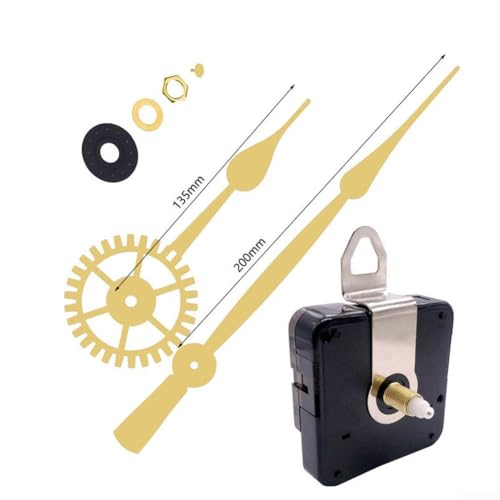 Leises Quarz-Uhrwerk mit langem Schaft, DIY-Reparatur-Set mit Stunden-Minutenzeigern für Wanduhrherstellung, Ersatzteile, kompatibel mit 50–60 cm Uhr-Panel, 18 mm Schaftlänge (Gold 1) von TDCuizent