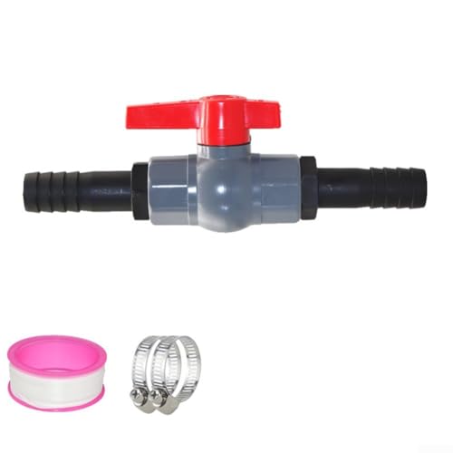 PVC-Kugelhahn mit Schlauchanschluss 25 mm/19 mm Absperrventil für Poolbewässerungssystem Garten Sanitärrohr mit 2 Schlauchschellen und Dichtungsband schwarz rot von TDCuizent