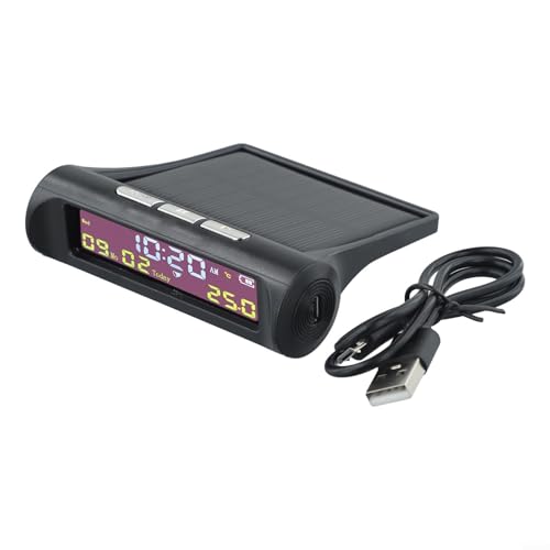 TDCuizent AN01 Solarbetriebene Auto-Digitaluhr mit Datums- und Temperaturanzeige, TPMS-Stil, Innen-Armaturenbrett-Thermometer, LCD-Bildschirm, Automobilzubehör, Schwarz von TDCuizent