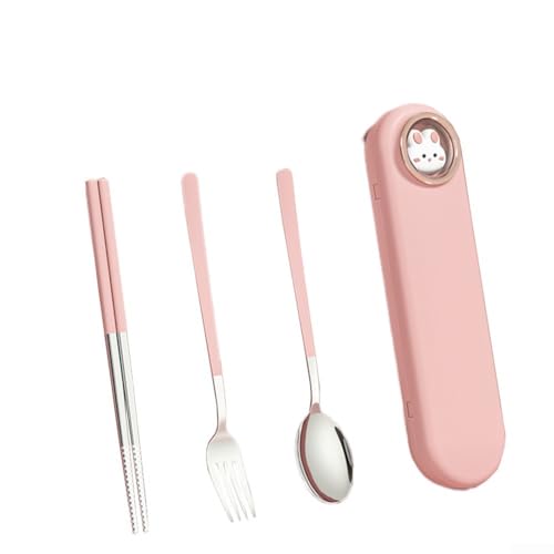 TDCuizent Edelstahl Besteck Set mit Löffel Gabel Essstäbchen 304 Rostbeständiges Besteck im tragbaren Aufbewahrungskoffer Rutschfeste Essstäbchenspitzen Reiseutensilien für Camping Lunchbox Picknick von TDCuizent