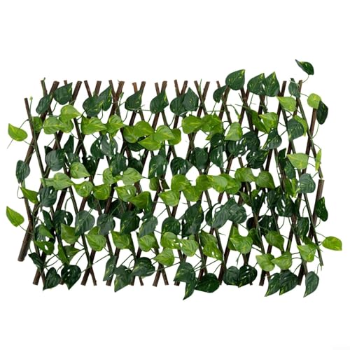 TDCuizent Expanding Trellis Garden Screening Fence Privacy Screen with Artificial Ivy Leaves Green Outdoor Home Decor Waterproof Wood Plastic Expandable Panel von TDCuizent