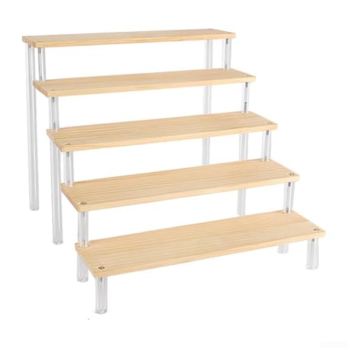 TDCuizent Holz + Acryl Leiter Display Rack 1-5 Etagen Mehrschichtiger Organizer Ständer für Figuren Kosmetik Desserts Sammlerstücke Arbeitsplatte Aufbewahrung Einfache Montage (5 Schichten 40cm) von TDCuizent