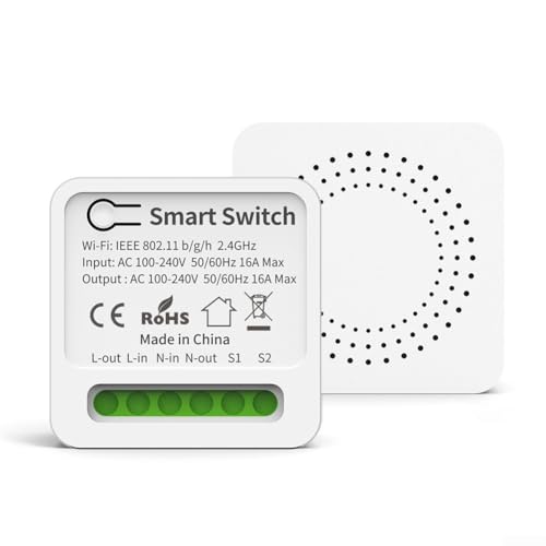 TDCuizent WLAN-Schalter-Modul für Tuya Smart App, Fernbedienung, Sprachsteuerung für Alexa, Google Home, 2-Wege-Lichtschalter, Timer, Countdown-Funktion, Stromwiederherstellung (16 A) von TDCuizent