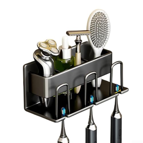 TDCuizent Wandmontierter Zahnbürstenhalter und Zahnpasta-Halter mit Becher für elektrische Zahnbürsten, kein Bohren Metall Badezimmer Aufbewahrung Organizer, platzsparendes Design für verschiedene von TDCuizent