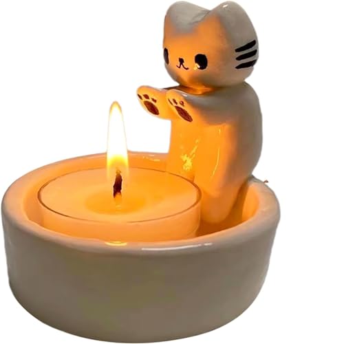 Cartoon Katzen Kerzenhalter Katzen Kerzenhalter Süß Katzen Teelichthalter Pfoten Wärmen Heimdekoration,Geschenke Für Katzenliebhaber(Kerzen Nicht enthalten) von TDDKFB