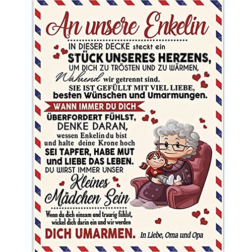 Kuscheldecke An Meine Enkelin,Deutsche Flanell Personalisierte Briefdecke Oma unf Opa für Enkelin Positiv Ermutigen Wohndecke für Sofa Tv-Decken Weihnachten Geschenk von TDDKFB