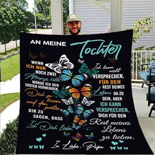 Kuscheldecke Vater für Tochter Personalisierte Deutsche Nachricht Brief Decke, Papa für Tochter Positiv Ermutigen Decke Flanell Wohndecke für Couch Bett Tv-Decken Geschenk von TDDKFB
