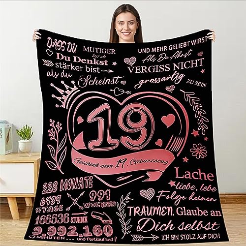 TDDKFB Geschenk zum 19. Geburtstag Mädchen, Kuscheldecke Geschenkideen für 19Geburtstag Frauen, Personalisierte Geschenke Decke, Geschenke für 19Jährige Tochter Schwester Freundin von TDDKFB