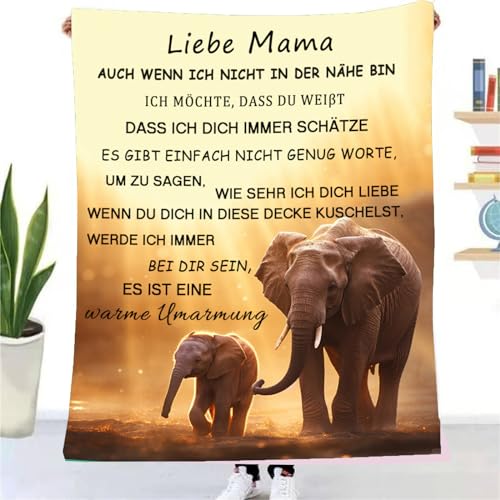 TDDKFB Geschenke für Mama,Kuscheldecke Flauschig Muttertaggeschenk für Meine Mama,Personalisierte Decke Sohn Tochter Geburtstag Geschenk für Mama,Superweiche Elefanten-Decke aus Flanell von TDDKFB