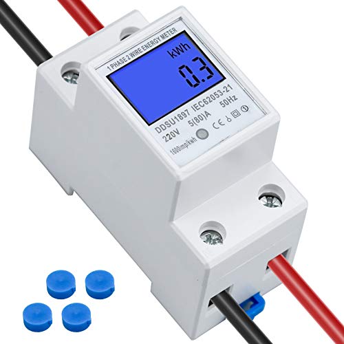 LCD Digitale Stromzähler Wechselstromzähler Hutschiene KWh Zähler 5(80) A Stromzähler Hutschiene 1-phasiger 2-poliger 2P-DIN-Schienen-Stromzähler AC230V von TDDL