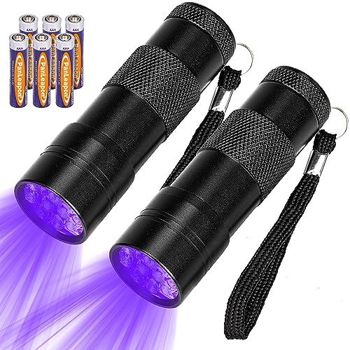 TDDL Mini UV Taschenlampe 2 Stück UV Schwarzlicht Taschenlampe UV Lampe mit 12 LEDs und 6 AAA Batterie für Haustiere Urin-Detektor Fälschungserkennung von TDDL