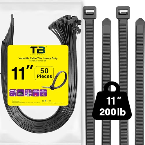 90,7 kg robuste Kabelbinder, lang, 27,9 cm, schwarze Kabelbinder, Kunststoffbinder, robuste Kabelbinder, große lange Kabelbinder, schwarz, 50 Stück, große, UV-beständige Kabelbinder für den 90,7 kg robuste Kabelbinder, lang, 27,9 cm, schwarze Kabelbinder, Kunststoffbinder, robuste Kabelbinder, große lange Kabelbinder, schwarz, 50 Stück, große, UV-beständige Kabelbinder für den von TDEBSSY