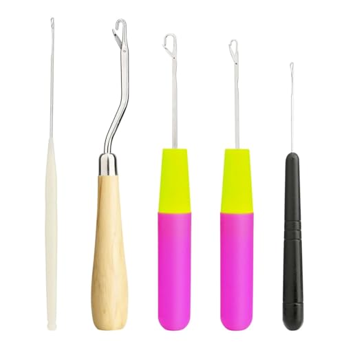 TDEOK 5 Pieces Different Size Bent Hook Crochet Wooden and Plastic Hooks Needle Hook for Wig Designing Carpet Making and Other Craft Haarschneidemaschine Profi Verstellbar (Pink, One Size) von TDEOK