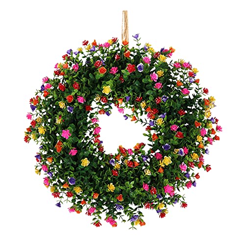 TDEOK Weihnachtskranz Türdekoration Simulationskranz Dekoration Haussimulation Pflanze Bunte Mischkranz Künstlicher Kranz Weihnachtskranz Party Kerzen Blumenkranz (B, One Size) von TDEOK