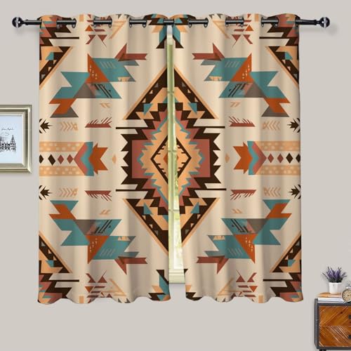 TDNEKMCA Blickdichte Vorhänge Ethno-Stil Retro Muster Verdunkelungsvorhänge mit Ösen Thermovorhang Hitzeschutz Gardinen für Wohnzimmer Schlafzimmer 2er Set, H175 x B140 cm (H x B) von TDNEKMCA