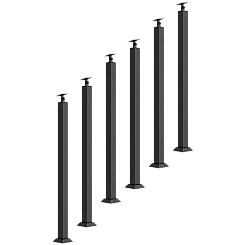 Geländer Innen Außen Treppengeländer Pfosten 2 4 6 8 10 St. Schwarze Metall-Geländerpfosten, 70-151 cm Hoch Treppe Geländer System Säule Für Innenbereich Außenbereich Terrasse Veranda Treppe Bodenmo von TDQWLY