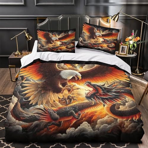 TDSNKAVHB Adler3D-Druck Bett-Set Raumdekoration Mikrofaser Mit DuellVerstecktem Reißverschluss Und Kissenhüllen Für Teenager KinderDouble（200x200cm） von TDSNKAVHB
