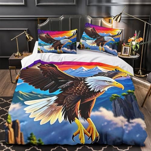 TDSNKAVHB Adler3D-Druck Bett-Set Raumdekoration Weiche Mikrofaser Schnee BergVerstecktem Reißverschluss Und Kissenbezügen Für Jungen Und MädchenSingle（140x200cm） von TDSNKAVHB