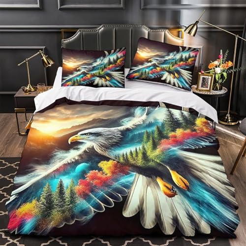 TDSNKAVHB Adler3D-Druck Bett-Set Raumdekoration Weiche Mikrofaser WaldVerstecktem Reißverschluss Und Kissenhüllen Für Jungen Und MädchenSingle（140x200cm） von TDSNKAVHB