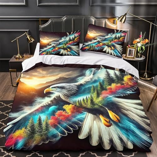 TDSNKAVHB Adler3D-Druck Bettdeckenbezug Bettwaren-Set Weiche Mikrofaser WaldVerstecktem Reißverschluss Und Kissenbezügen Für Jungen Und MädchenSuper King（260x220cm） von TDSNKAVHB