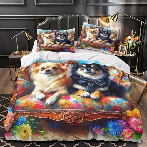 TDSNKAVHB Chihuahua3D-Druck Bett-Set Raumdekoration Mikrofaser Mit Nettes HaustierVerstecktem Reißverschluss Und Kissenbezug Für Jungen Und MädchenDouble（200x200cm） von TDSNKAVHB