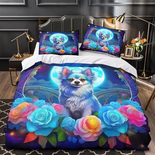 TDSNKAVHB Chihuahua3D-Druck Bett-Set Raumdekoration Mikrofaser Mit Nettes HaustierVerstecktem Reißverschluss Und Kissenbezug Für Kinder ErwachseneDouble（200x200cm） von TDSNKAVHB