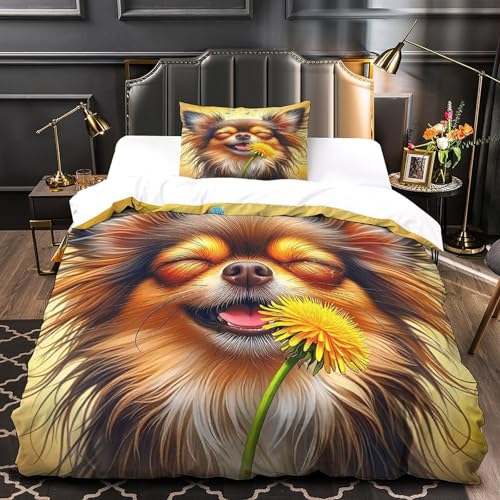 TDSNKAVHB Chihuahua3D-Druck Bett-Set Raumdekoration Mikrofaser Mit Nettes HaustierVerstecktem Reißverschluss Und Kissenhüllen Für Jungen Und MädchenSingle（135x200cm） von TDSNKAVHB