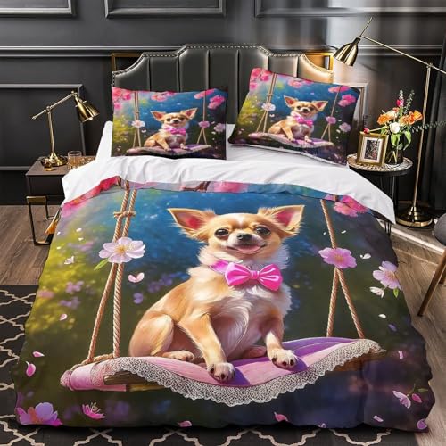 TDSNKAVHB Chihuahua3D-Druck Bett-Set Raumdekoration Weiche Mikrofaser Nettes HaustierVerstecktem Reißverschluss Und Kissenhüllen Für Jungen Und MädchenKing（220x240cm） von TDSNKAVHB
