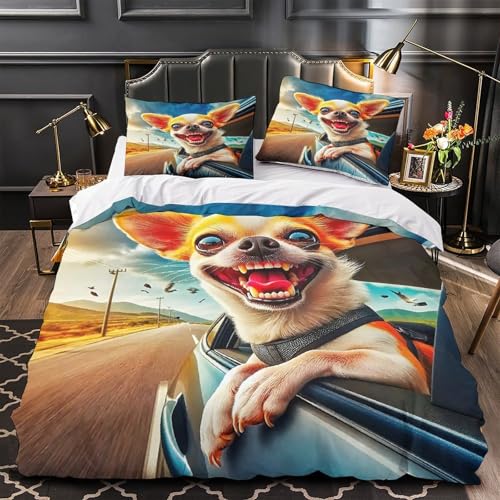 TDSNKAVHB Chihuahua3D-Druck Bettdeckenbezug Bettwaren-Set Mikrofaser Mit Nettes HaustierVerstecktem Reißverschluss Und Kissenbezug Für Jungen Und MädchenSuper King（260x220cm） von TDSNKAVHB