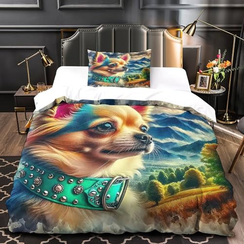 TDSNKAVHB Chihuahua3D-Druck Bettdeckenbezug Bettwaren-Set Weiche Mikrofaser LandschaftVerstecktem Reißverschluss Und Kissenbezug Für Jungen Und MädchenSingle（135x200cm） von TDSNKAVHB